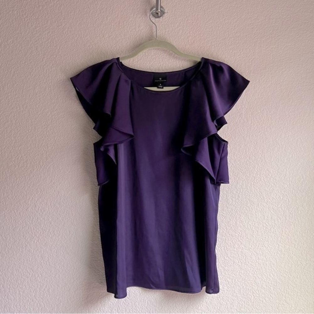 Worthington Smooth Purple Satin Ruffle Tank Top, Size S